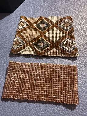 Vintage Hand-Beaded Bohemian Geometric Cuff Bracelets Set of 2